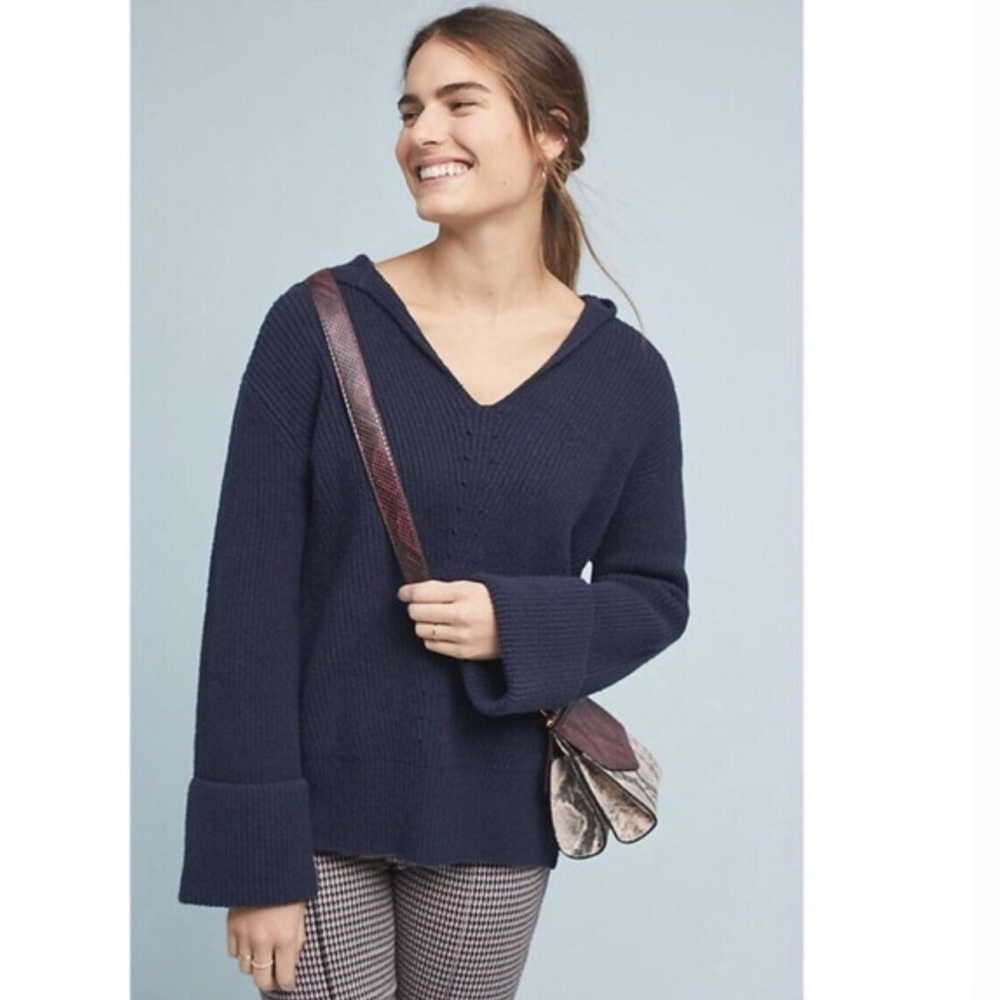 Anthropologie Navy Stitched Sweater Hoodie